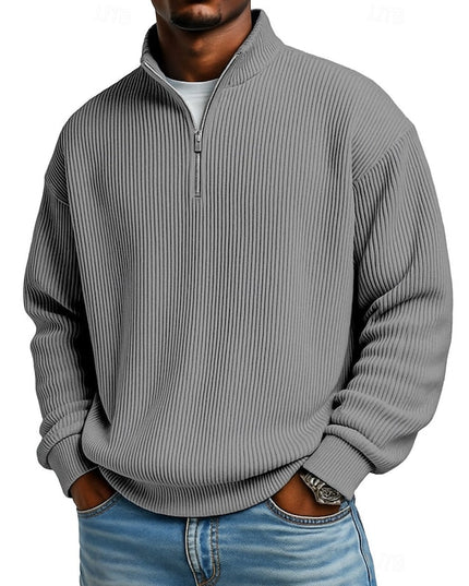 Men's Quarter Zip Pullover Sweater Ribbed Knit Relaxed Fit