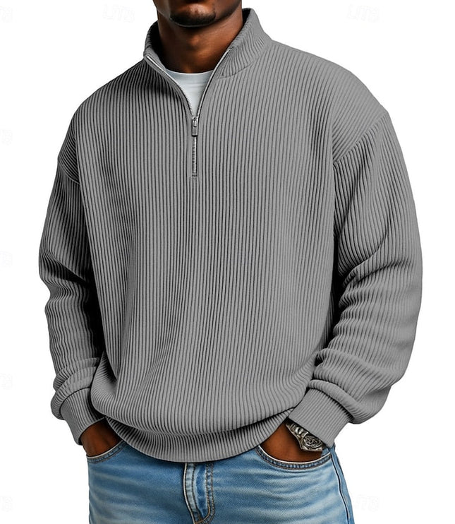 Men's Quarter Zip Pullover Sweater Ribbed Knit Relaxed Fit