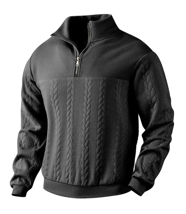 Men's Quarter Zip Ribbed Pullover Sweater in Cable Knit