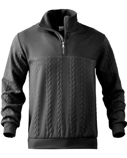 Men's Quarter Zip Ribbed Pullover Sweater in Cable Knit