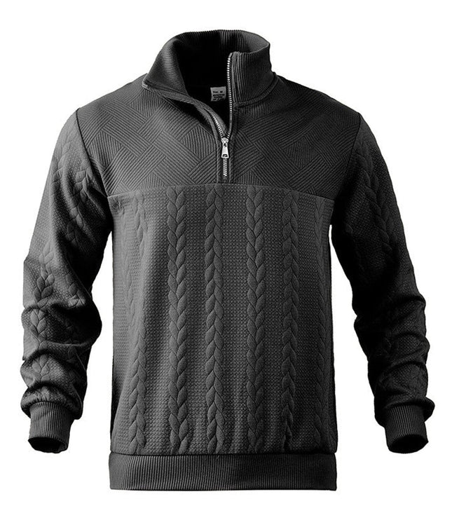 Men's Quarter Zip Ribbed Pullover Sweater in Cable Knit