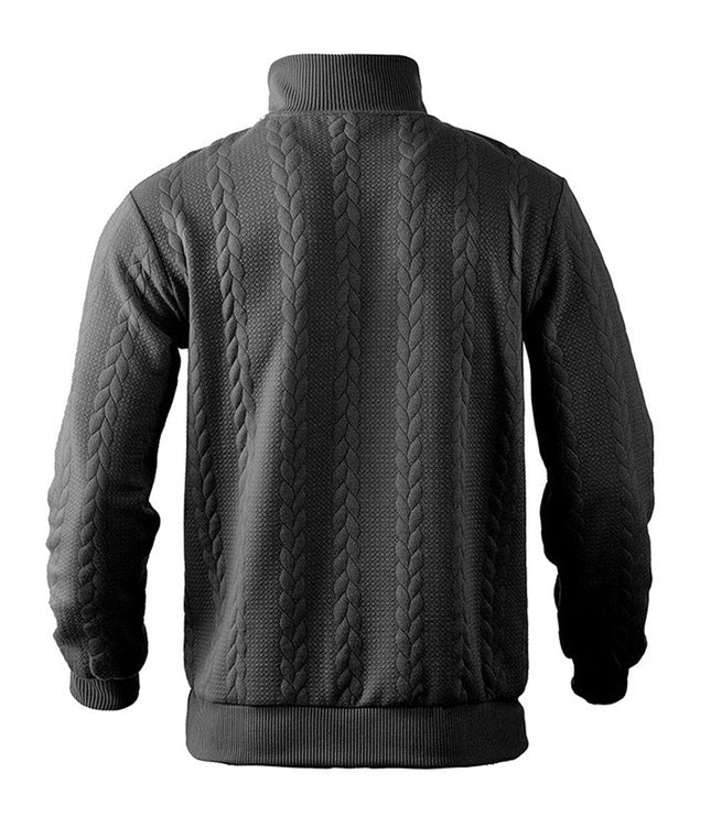 Men's Quarter Zip Ribbed Pullover Sweater in Cable Knit