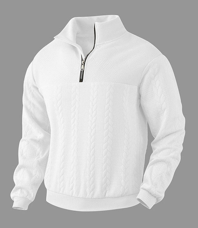 Men's Quarter Zip Ribbed Pullover Sweater in Cable Knit