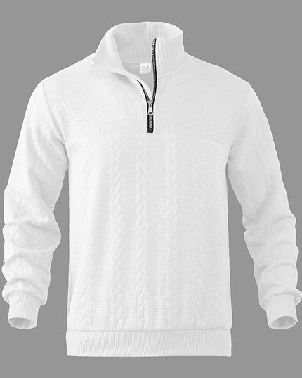 Men's Quarter Zip Ribbed Pullover Sweater in Cable Knit