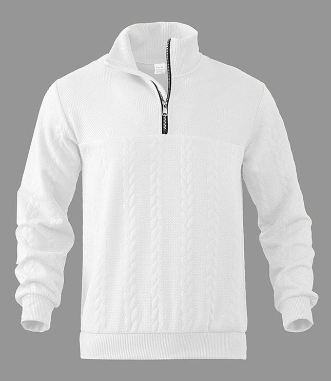 Men's Quarter Zip Ribbed Pullover Sweater in Cable Knit