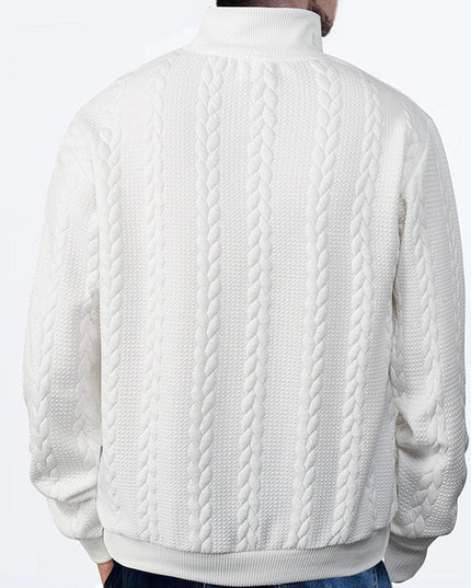 Men's Quarter Zip Ribbed Pullover Sweater in Cable Knit