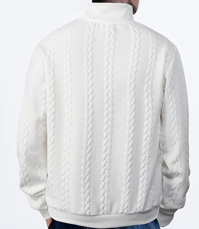 Men's Quarter Zip Ribbed Pullover Sweater in Cable Knit