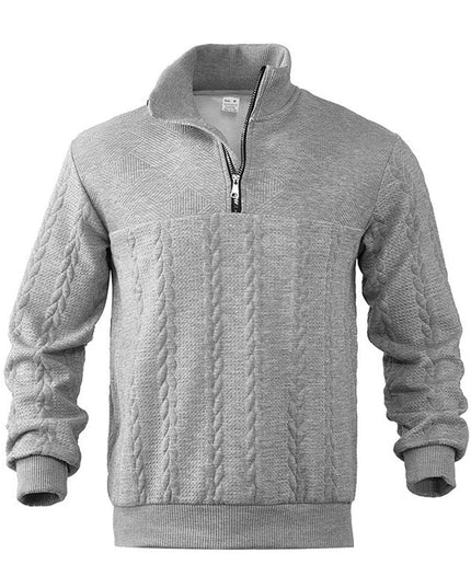 Men's Quarter Zip Ribbed Pullover Sweater in Cable Knit