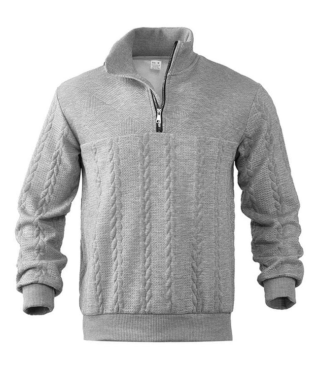 Men's Quarter Zip Ribbed Pullover Sweater in Cable Knit