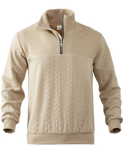 Men's Quarter Zip Ribbed Pullover Sweater in Cable Knit