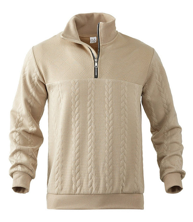 Men's Quarter Zip Ribbed Pullover Sweater in Cable Knit