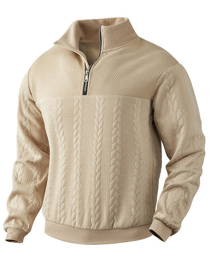 Men's Quarter Zip Ribbed Pullover Sweater in Cable Knit