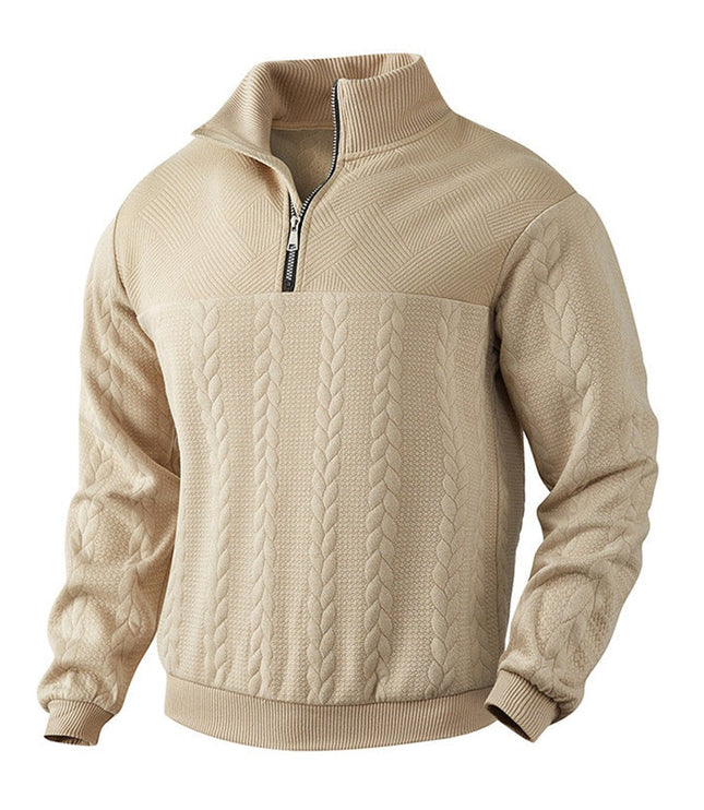 Men's Quarter Zip Ribbed Pullover Sweater in Cable Knit