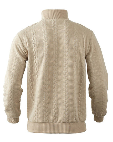 Men's Quarter Zip Ribbed Pullover Sweater in Cable Knit