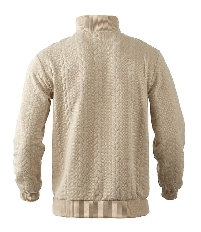 Men's Quarter Zip Ribbed Pullover Sweater in Cable Knit