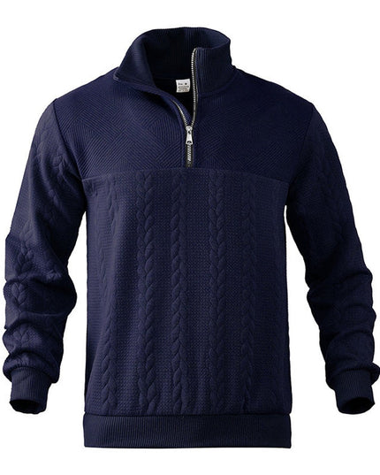 Men's Quarter Zip Ribbed Pullover Sweater in Cable Knit