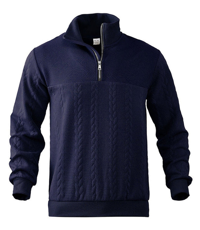 Men's Quarter Zip Ribbed Pullover Sweater in Cable Knit