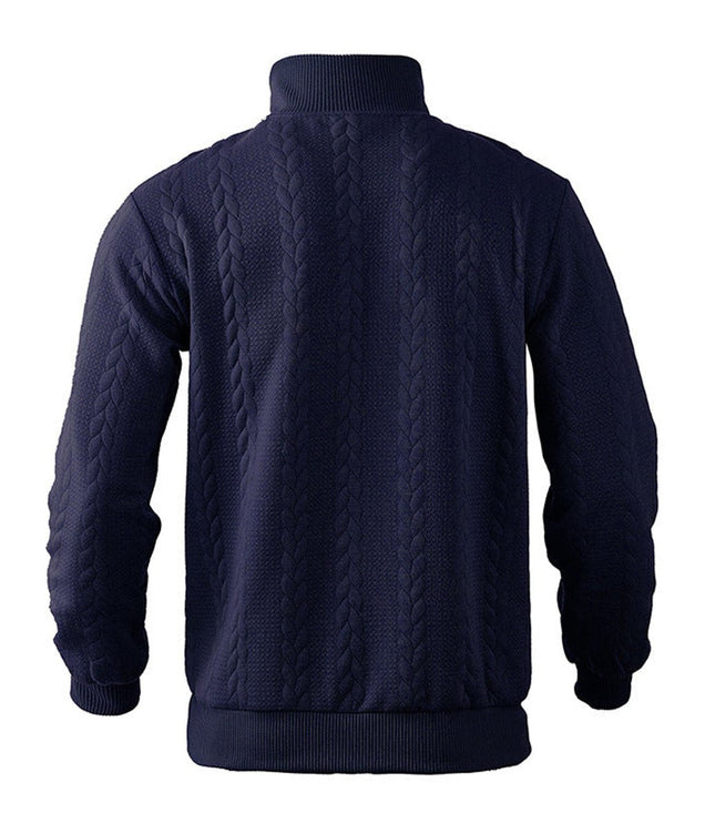Men's Quarter Zip Ribbed Pullover Sweater in Cable Knit