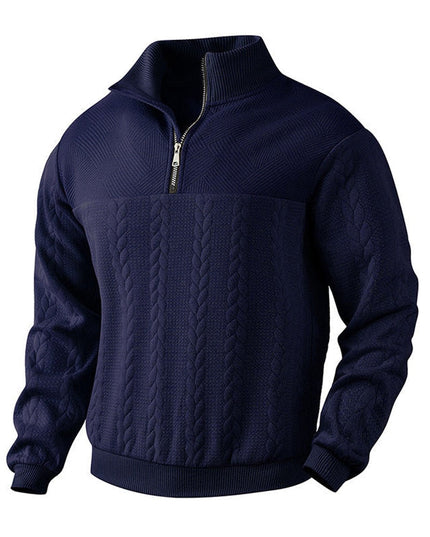 Men's Quarter Zip Ribbed Pullover Sweater in Cable Knit