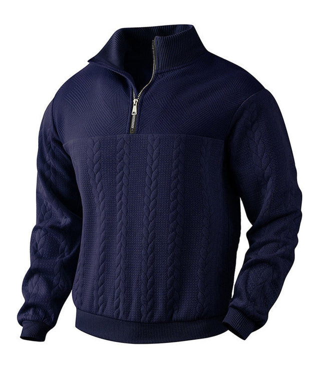 Men's Quarter Zip Ribbed Pullover Sweater in Cable Knit
