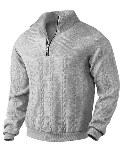 Men's Quarter Zip Ribbed Pullover Sweater in Cable Knit