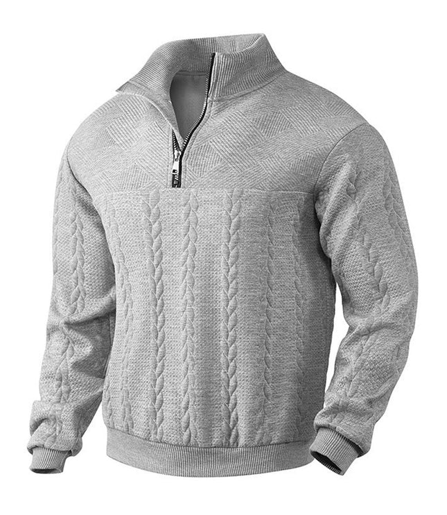 Men's Quarter Zip Ribbed Pullover Sweater in Cable Knit