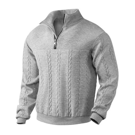 Men's Quarter Zip Ribbed Pullover Sweater in Cable Knit