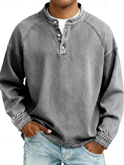 Men's Raglan Long Sleeve Henley Knit Sweater, Vintage Wash