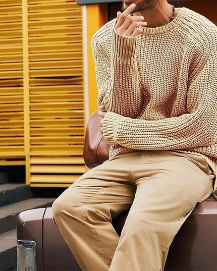 Men's Regular Fit Crewneck Pullover Sweater in Ribbed Knit