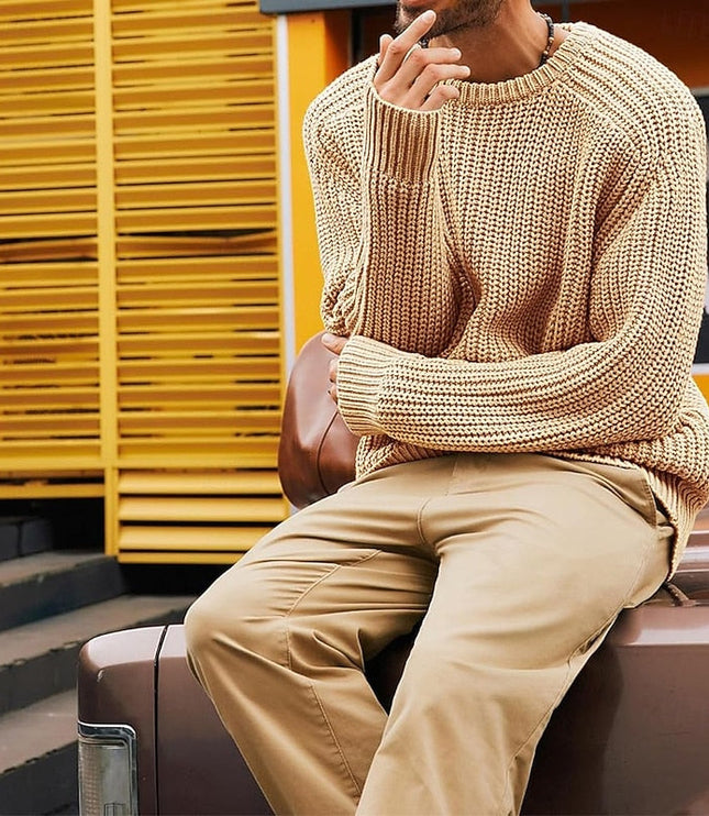 Men's Regular Fit Crewneck Pullover Sweater in Ribbed Knit