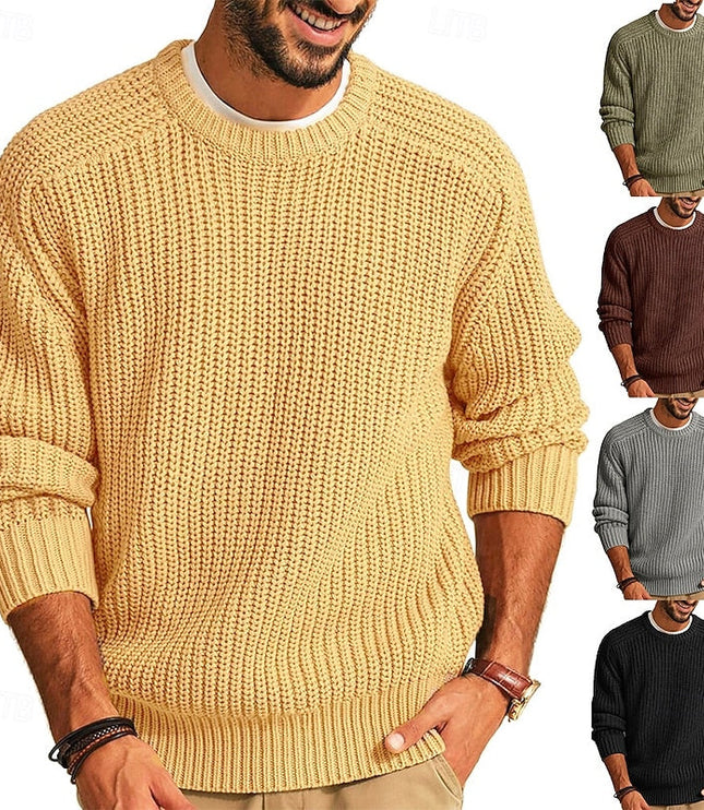 Men's Regular Fit Crewneck Pullover Sweater in Ribbed Knit