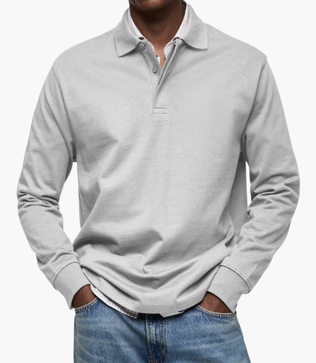 Men's Regular Fit Long Sleeve Collared Casual Polo Shirt