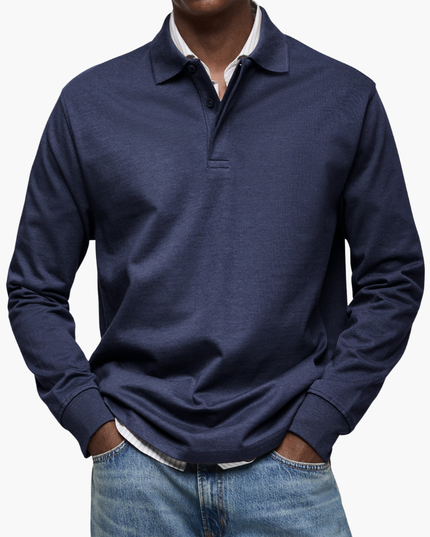 Men's Regular Fit Long Sleeve Collared Casual Polo Shirt