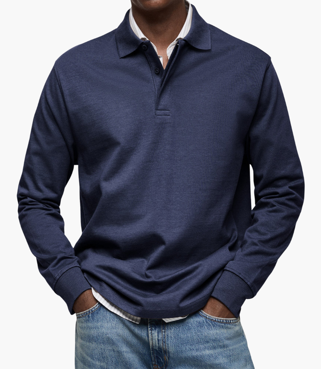 Men's Regular Fit Long Sleeve Collared Casual Polo Shirt