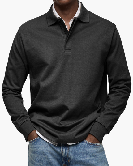 Men's Regular Fit Long Sleeve Collared Casual Polo Shirt