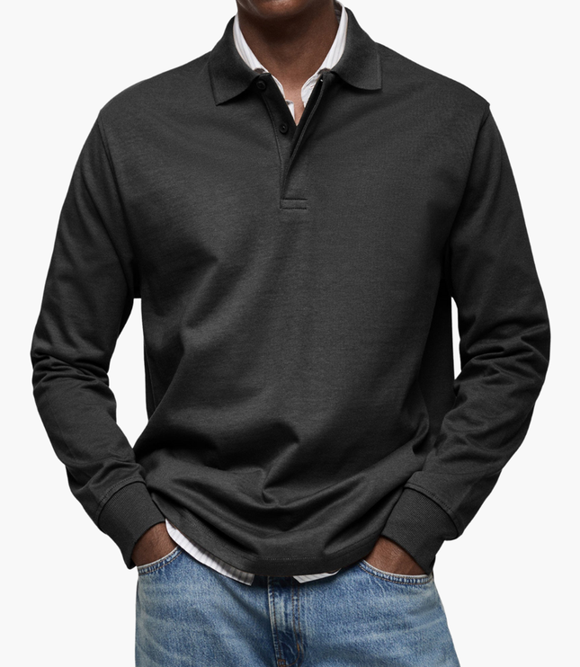 Men's Regular Fit Long Sleeve Collared Casual Polo Shirt