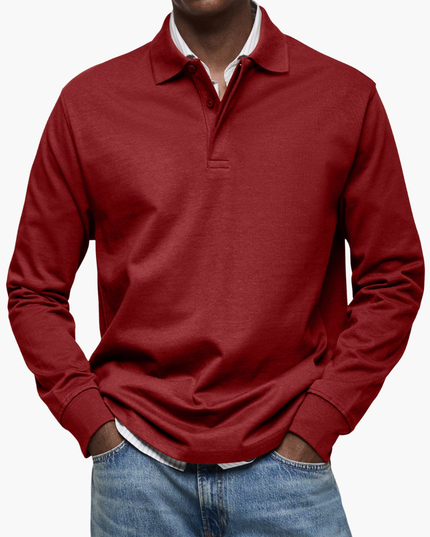 Men's Regular Fit Long Sleeve Collared Casual Polo Shirt