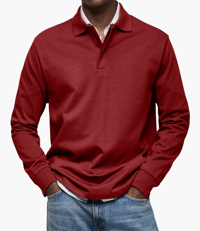 Men's Regular Fit Long Sleeve Collared Casual Polo Shirt