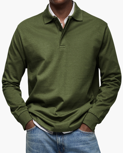 Men's Regular Fit Long Sleeve Collared Casual Polo Shirt