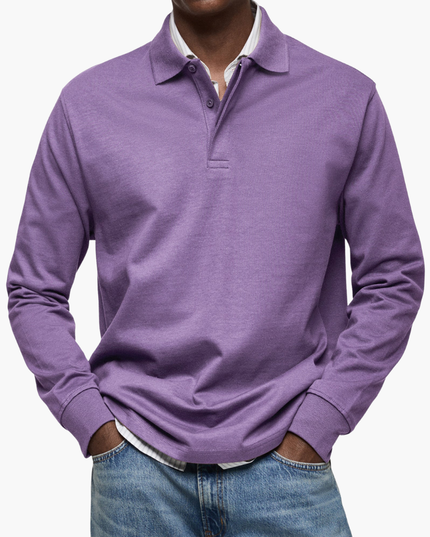 Men's Regular Fit Long Sleeve Collared Casual Polo Shirt