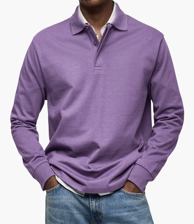 Men's Regular Fit Long Sleeve Collared Casual Polo Shirt