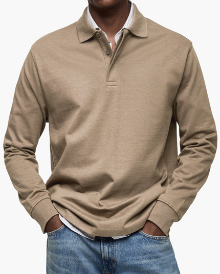 Men's Regular Fit Long Sleeve Collared Casual Polo Shirt