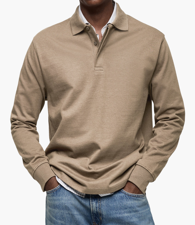 Men's Regular Fit Long Sleeve Collared Casual Polo Shirt