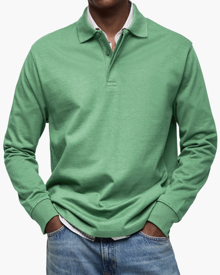 Men's Regular Fit Long Sleeve Collared Casual Polo Shirt