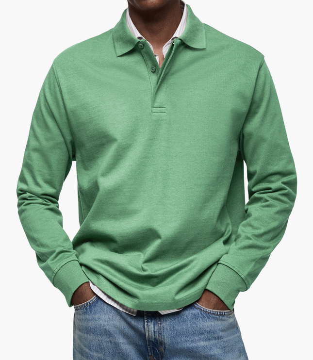 Men's Regular Fit Long Sleeve Collared Casual Polo Shirt