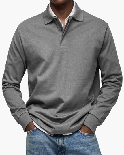 Men's Regular Fit Long Sleeve Collared Casual Polo Shirt