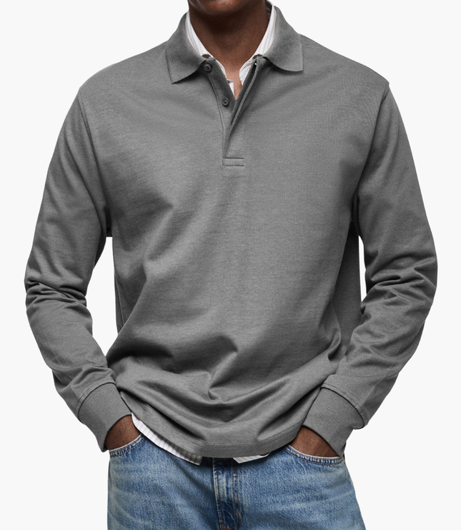 Men's Regular Fit Long Sleeve Collared Casual Polo Shirt