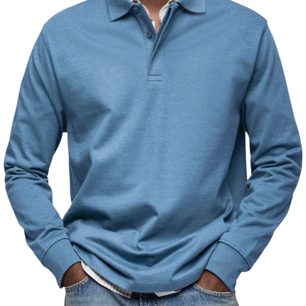 Men's Regular Fit Long Sleeve Collared Casual Polo Shirt