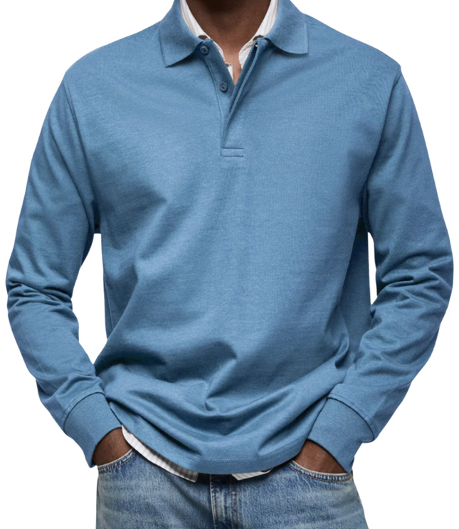 Men's Regular Fit Long Sleeve Collared Casual Polo Shirt
