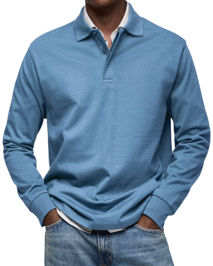 Men's Regular Fit Long Sleeve Collared Casual Polo Shirt